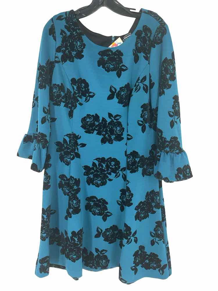 Jessica Howard Size 16 Teal polyester Floral Womens Long-sleeve Dress – Better Than Before Consignment